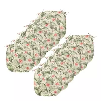 Подушки для обеденного стула ABAKUHAUS Leaf, Hawaiian Aloha Hibiscus, декоративная водонепроницаемая подушка с ремнями для кухонных сидений, 40 см x 40 см — упаковка из 12 шт., персиково-лососевый зеленый
