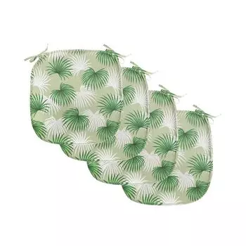 Подушки для обеденного стула ABAKUHAUS Leaf, листва пальмового острова, декоративная водонепроницаемая подушка с ремнями для кухонных сидений, 40 см x 40 см — упаковка из 4 шт., зеленый, светло-зеленый, белый