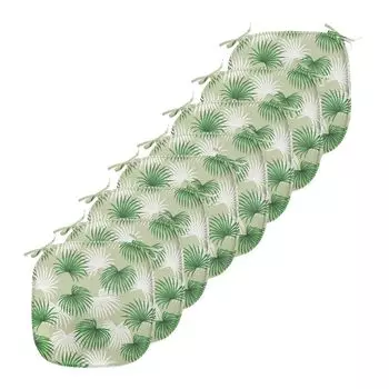 Подушки для обеденного стула ABAKUHAUS Leaf, листва пальмового острова, декоративная водонепроницаемая подушка с ремнями для кухонных сидений, 40 см x 40 см — упаковка из 8 шт., зеленый, светло-зеленый, белый