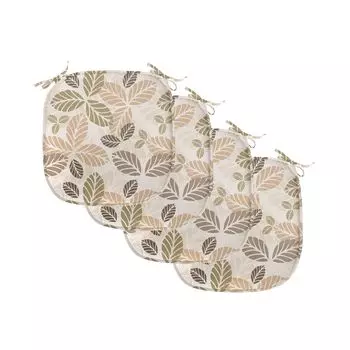 Подушки для обеденного стула ABAKUHAUS Leaf, силуэты листьев в стиле ретро, декоративная водонепроницаемая подушка с ремнями для кухонных сидений, 40 см x 40 см — упаковка из 4 шт., армейский зеленый коричневый коричневый