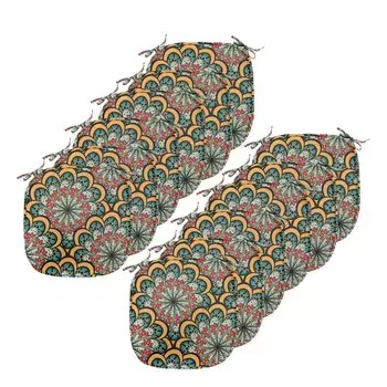 Подушки для обеденного стула ABAKUHAUS Paisley, марокканская волна, декоративная водонепроницаемая подушка с ремнями для кухонных сидений, 40 см x 40 см — упаковка из 12 шт., коричнево-зеленый и желтый, коричневый