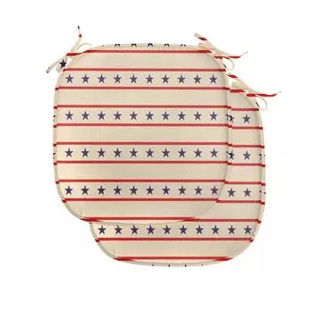 Подушки для обеденного стула ABAKUHAUS Primitive Land, Ностальгический США, декоративная водонепроницаемая подушка с ремнями для кухонных сидений, 40 см x 40 см — упаковка из 2 шт., кремовый синий красный, бежевый