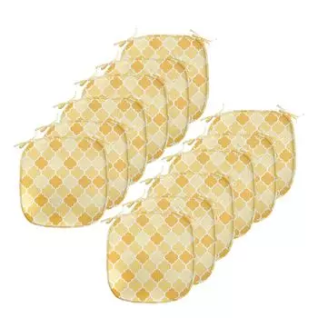 Подушки для обеденного стула ABAKUHAUS Quatrefoil, решетка желтого цвета, декоративная водонепроницаемая подушка с ремнями для кухонных сидений, 40 см x 40 см — упаковка из 12 шт., бархатцы горчично-белые