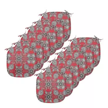 Подушки для обеденного стула ABAKUHAUS Red Mandala, Paisley Doodle, декоративная водонепроницаемая подушка с ремнями для кухонных сидений, 40 см x 40 см — упаковка из 12 шт., Алый белый черный
