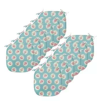 Подушки для обеденного стула ABAKUHAUS Shabby Chic, круги и цветы, декоративная водонепроницаемая подушка с ремнями для кухонных сидений, 40 см x 40 см — упаковка из 12 шт., яблочно-зеленый, светло-голубой, розовый