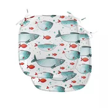 Подушки для обеденного стула ABAKUHAUS в форме рыбы, рисунок подводных животных, декоративная водонепроницаемая подушка с ремнями для кухонных сидений, 40 см x 40 см — упаковка из 2 шт., оранжевый и голубой, белый