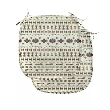 Подушки для обеденного стула ABAKUHAUS в племенном стиле, ацтекская Индия, декоративная водонепроницаемая подушка с ремнями для кухонных сидений, 40 см x 40 см — упаковка из 2 шт., бежевый и коричневый, серебро