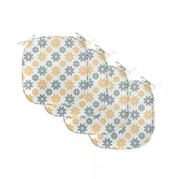 Подушки для садового обеденного стула ABAKUHAUS, Retro Daisy, декоративная водонепроницаемая подушка с ремнями для кухонных сидений, 40 x 40 см — упаковка из 4 шт., миндально-зеленый горчичный