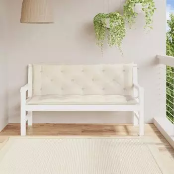 Подушки для садовой скамейки vidaXL, 2 шт., кремово-белые, 150x50x7 см, ткань Оксфорд - подушка для садовой скамейки - подушки для садовой скамейки - подушка для садовой скамейки - подушка для сиденья садовой скамейки, белый