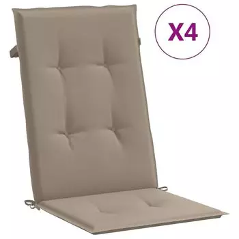 Подушки для садовых стульев vidaXL для стульев с высокой спинкой, 4 шт. Ткань серо-коричневая 120х50х3см., серо-коричневый