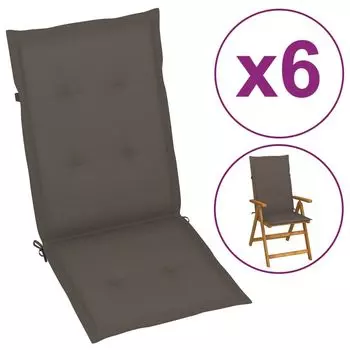 Подушки для садовых стульев vidaXL для стульев с высокой спинкой, 6 шт. Ткань серо-коричневая 120х50х3см., серо-коричневый