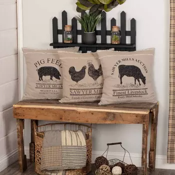 Подушки и пледы VHC Brands-Sawyer Mill Tan Cow, темно-серый