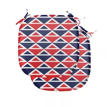 Подушки на обеденный стул ABAKUHAUS Americana, полутреугольники, декоративная водонепроницаемая подушка с ремнями для кухонных сидений, 40 см x 40 см — упаковка из 2 шт., красный, темно-синий и белый