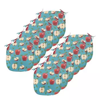 Подушки на обеденный стул ABAKUHAUS Apple, Red Delicious Healthy Food, декоративная водонепроницаемая подушка с ремнями для кухонных сидений, 40 см x 40 см — упаковка из 12 шт., кремово-синий рубин, зеленый