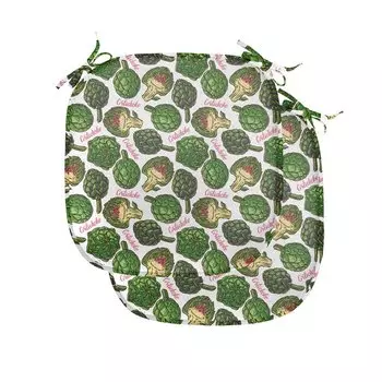Подушки на обеденный стул ABAKUHAUS Artichoke, Super Food Organic, декоративная водонепроницаемая подушка с ремнями для кухонных сидений, 40 см x 40 см — упаковка из 2 шт., Hunter Green Fern Green, зеленый