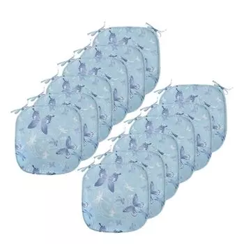 Подушки на обеденный стул ABAKUHAUS Butterfly, синие стрекозы, декоративная водонепроницаемая подушка с ремнями для кухонных сидений, 40 см x 40 см — упаковка из 12 шт., синий, голубой, белый