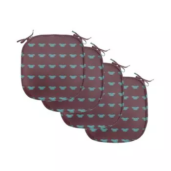 Подушки на обеденный стул ABAKUHAUS Butterfly, синие крылья на темном фоне, декоративная водонепроницаемая подушка с ремнями для кухонных сидений, 40 см x 40 см — упаковка из 4 шт., темно-бордовый и бирюзовый, коричневый