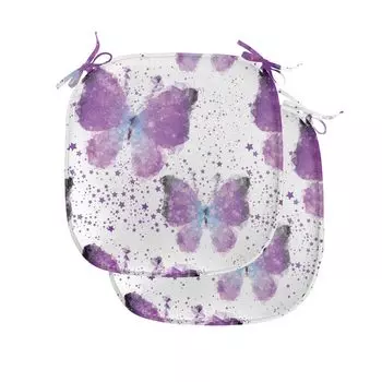 Подушки на обеденный стул ABAKUHAUS Butterfly, современный эффект поли, декоративная водонепроницаемая подушка с ремнями для кухонных сидений, 40 см x 40 см — упаковка из 2 шт., фиолетовый, светло-синий, белый