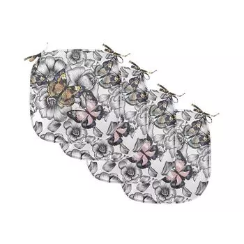 Подушки на обеденный стул ABAKUHAUS Butterfly, животное летнего сезона, декоративная водонепроницаемая подушка с ремнями для кухонных сидений, 40 см x 40 см — упаковка из 4 шт., бледно-розовый, оранжевый, черный