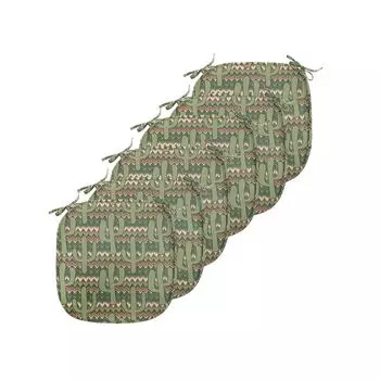 Подушки на обеденный стул ABAKUHAUS Cactus, мультяшный зигзаг Сагуаро, декоративная водонепроницаемая подушка с ремнями для кухонных сидений, 40 см x 40 см — упаковка из 6 шт., зеленый светло-коричневый бежевый