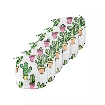 Подушки на обеденный стул ABAKUHAUS Cactus, мультяшные цветы, декоративная водонепроницаемая подушка с ремнями для кухонных сидений, 40 см x 40 см — упаковка из 6 шт., персиково-зеленый розовый