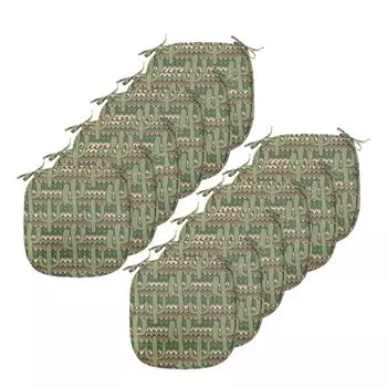 Подушки на обеденный стул ABAKUHAUS Cactus, мультяшный зигзаг Сагуаро, декоративная водонепроницаемая подушка с ремнями для кухонных сидений, 40 см x 40 см — упаковка из 12 шт., зеленый, светло-коричневый, бежевый