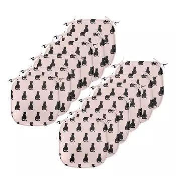 Подушки на обеденный стул ABAKUHAUS Cat, черные силуэты на розовом фоне, декоративная водонепроницаемая подушка с ремнями для кухонных сидений, 40 см x 40 см — упаковка из 12 шт., бледно-розовый и черный