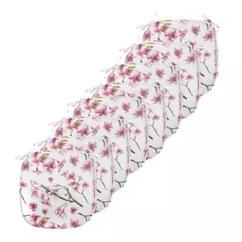 Подушки на обеденный стул ABAKUHAUS Cherry Blossom, ветка сакуры, декоративная водонепроницаемая подушка с ремнями для кухонных сидений, упаковка 40 см x 40 см, 8 шт., розовый, зеленый, коричневый, белый