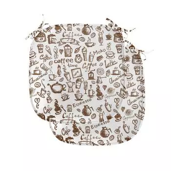Подушки на обеденный стул ABAKUHAUS Coffee Time Americano, декоративная водонепроницаемая подушка с ремнями для кухонных сидений, 40 см x 40 см — упаковка из 2 шт., коричнево-белый