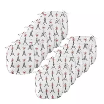 Подушки на обеденный стул ABAKUHAUS Eiffel, эскиз Towers Bowties, декоративная водонепроницаемая подушка с ремнями для кухонных сидений, 40 см x 40 см — упаковка из 12 шт., рубиново-черный белый