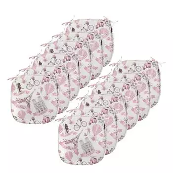 Подушки на обеденный стул ABAKUHAUS Eiffel, Love in Paris Bride Pink, декоративная водонепроницаемая подушка с ремнями для кухонных сидений, 40 см x 40 см — упаковка из 12 шт., розово-черный белый