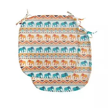 Подушки на обеденный стул ABAKUHAUS Elephant, экзотическое геометрическое искусство, декоративная водонепроницаемая подушка с ремнями для кухонных сидений, 40 см x 40 см — упаковка из 2 шт., бирюзово-оранжевый кремовый цвет