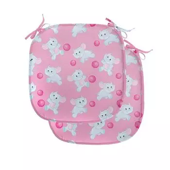 Подушки на обеденный стул ABAKUHAUS Elephant, Girly Happy Animals, декоративная водонепроницаемая подушка с ремнями для кухонных сидений, 40 см x 40 см — упаковка из 2 шт., нежно-розовый