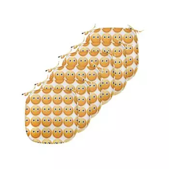 Подушки на обеденный стул ABAKUHAUS emoji, настроение «Счастливое любящее лицо», декоративная водонепроницаемая подушка с ремнями для кухонных сидений, 40 см x 40 см — упаковка из 6 шт., желтый