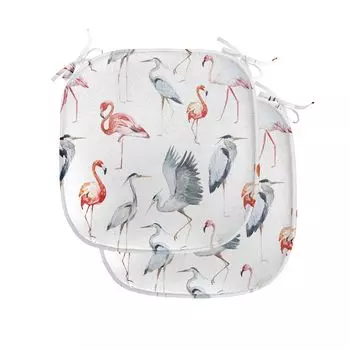 Подушки на обеденный стул ABAKUHAUS Flamingo, акварель с птицами цапли, декоративная водонепроницаемая подушка с ремнями для кухонных сидений, 40 см x 40 см — упаковка из 2 шт., серо-белый киноварь