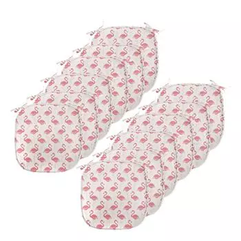 Подушки на обеденный стул ABAKUHAUS Flamingo, экзотическая фантастическая фауна, декоративная водонепроницаемая подушка с ремнями для кухонных сидений, 40 см x 40 см — упаковка из 12 шт., бежевый, темно-коралловый, фиолетовый, белый