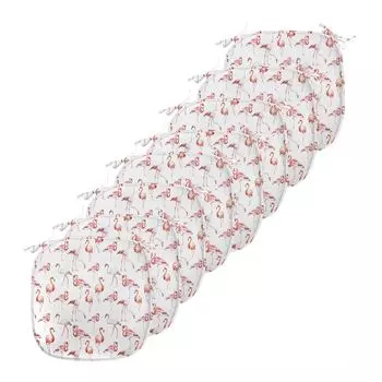 Подушки на обеденный стул ABAKUHAUS Flamingo, Hawaii Spring, декоративная водонепроницаемая подушка с ремнями для кухонных сидений, 40 см x 40 см — упаковка из 8 шт., оранжевый кораллово-белый
