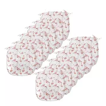 Подушки на обеденный стул ABAKUHAUS Flamingo, Hawaii Spring, декоративная водонепроницаемая подушка с ремнями для кухонных сидений, 40 см x 40 см — упаковка из 12 шт., оранжевый кораллово-белый