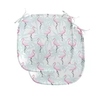 Подушки на обеденный стул ABAKUHAUS Flamingo, пальмово-розовые птицы, декоративная водонепроницаемая подушка с ремнями для кухонных сидений, 40 см x 40 см — упаковка из 2 шт., розовый