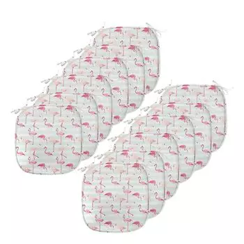 Подушки на обеденный стул ABAKUHAUS Flamingo, полосатые пастельные джунгли, декоративная водонепроницаемая подушка с ремнями для кухонных сидений, 40 см x 40 см — упаковка из 12 шт., мятно-зеленый, персиковый, кораллово-красный, белый