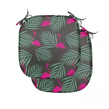 Подушки на обеденный стул ABAKUHAUS Flamingo, животные из зоопарка розового цвета, декоративная водонепроницаемая подушка с ремнями для кухонных сидений, 40 см x 40 см — упаковка из 2 шт., розовый зеленый черный