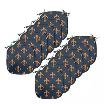 Подушки на обеденный стул ABAKUHAUS Fleur De Lis, дизайн Crest, декоративная водонепроницаемая подушка с ремнями для кухонных сидений, 40 см x 40 см — упаковка из 12 шт., цвет индиго, синий