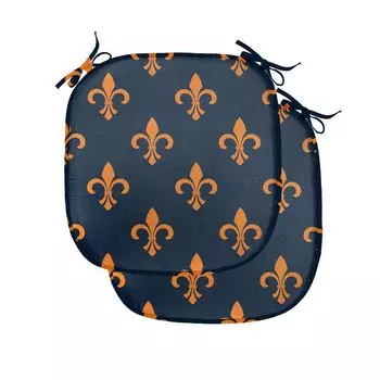 Подушки на обеденный стул ABAKUHAUS Fleur De Lis, дизайн Crest, декоративная водонепроницаемая подушка с ремнями для кухонных сидений, 40 см x 40 см — упаковка из 2 шт., цвет индиго, синий