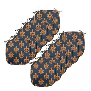 Подушки на обеденный стул ABAKUHAUS Fleur De Lis, викторианская готика, декоративная водонепроницаемая подушка с ремнями для кухонных сидений, 40 см x 40 см — упаковка из 12 шт., темно-синий оранжевый