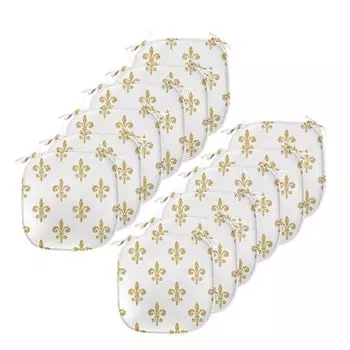 Подушки на обеденный стул ABAKUHAUS Fleur De Lis, European Lily Edler, декоративная водонепроницаемая подушка с ремнями для кухонных сидений, 40 см x 40 см — упаковка из 12 шт., желто-белый