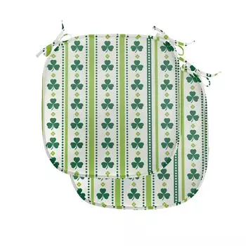 Подушки на обеденный стул ABAKUHAUS Flower, линии ирландского клевера в горошек, декоративная водонепроницаемая подушка с ремнями для кухонных сидений, 40 см x 40 см — упаковка из 2 шт., светло-зеленый, темно-зеленый