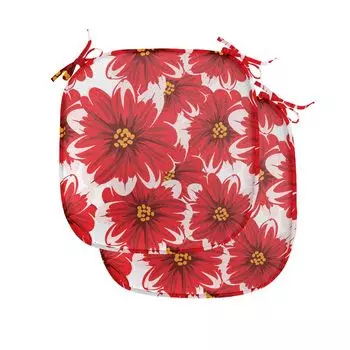 Подушки на обеденный стул ABAKUHAUS Flower, сезонная романтическая весна, декоративная водонепроницаемая подушка с ремнями для кухонных сидений, 40 см x 40 см — упаковка из 2 шт., ярко-розовый ярко-красный
