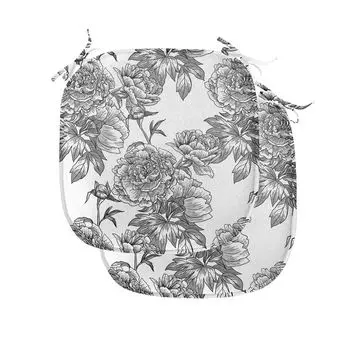 Подушки на обеденный стул ABAKUHAUS Flower, Spring Blossom Spring, декоративная водонепроницаемая подушка с ремнями для кухонных сидений, 40 см x 40 см — упаковка из 2 шт., черный, белый, серый