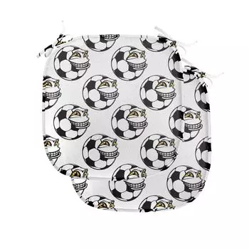 Подушки на обеденный стул ABAKUHAUS Football, декоративная водонепроницаемая подушка с мультяшным забавным талисманом и ремнями для кухонных сидений, упаковка 40 см x 40 см, черный, белый, желтый