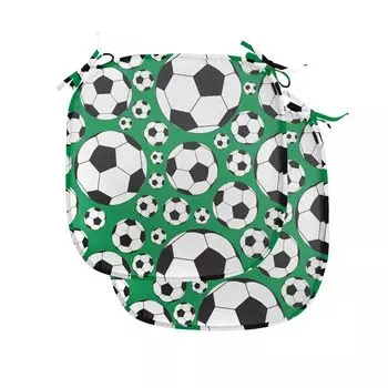 Подушки на обеденный стул ABAKUHAUS Football, популярный спортивный мотив, декоративная водонепроницаемая подушка с ремнями для кухонных сидений, 40 см x 40 см — упаковка из 2 шт., зеленый черный белый